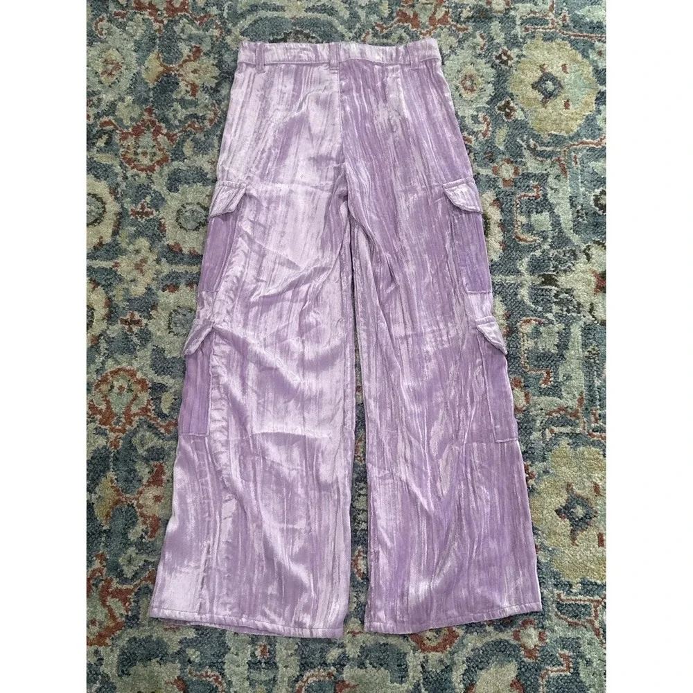 Tractr Cargo Pants Girls 7 Lavender Crushed Velvet Wide Leg EUC